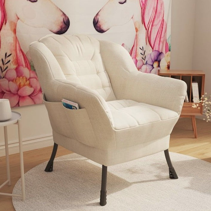 Modern Minimalist Square Metal Cotton Linen Suede Removable Accent Chair Backrest Footrest for Bedroom