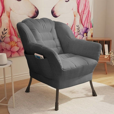 Modern Minimalist Square Metal Cotton Linen Suede Removable Accent Chair Backrest Footrest for Bedroom