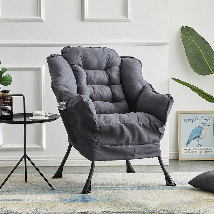 Fauteuil d'appoint carré minimaliste moderne en métal, coton, lin et daim, avec dossier et repose-pieds amovibles, pour chambre à coucher 