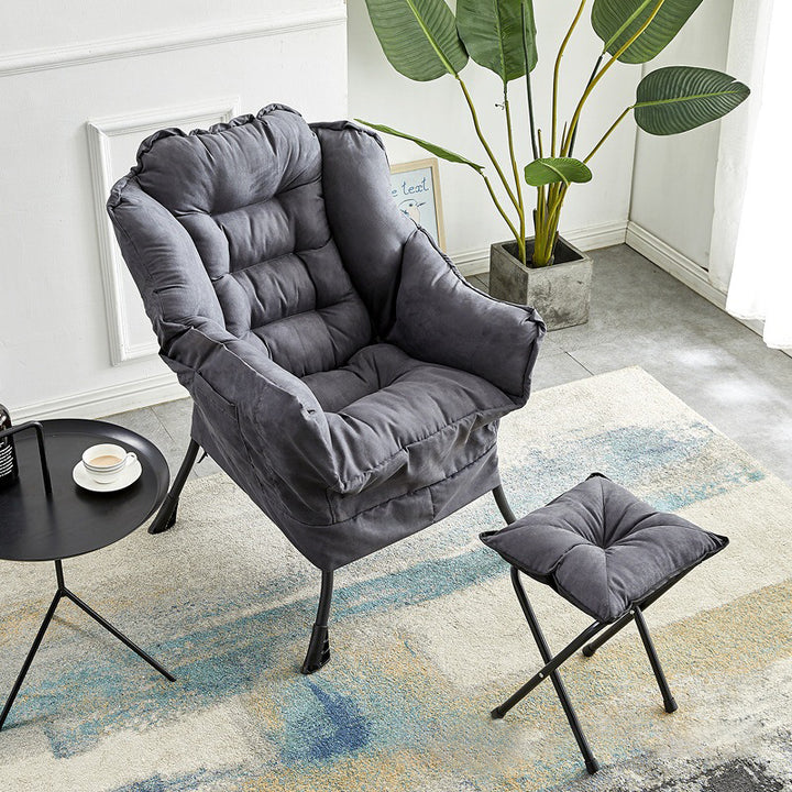 Fauteuil d'appoint carré minimaliste moderne en métal, coton, lin et daim, avec dossier et repose-pieds amovibles, pour chambre à coucher 