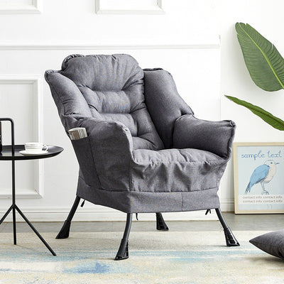 Modern Minimalist Square Metal Cotton Linen Suede Removable Accent Chair Backrest Footrest for Bedroom