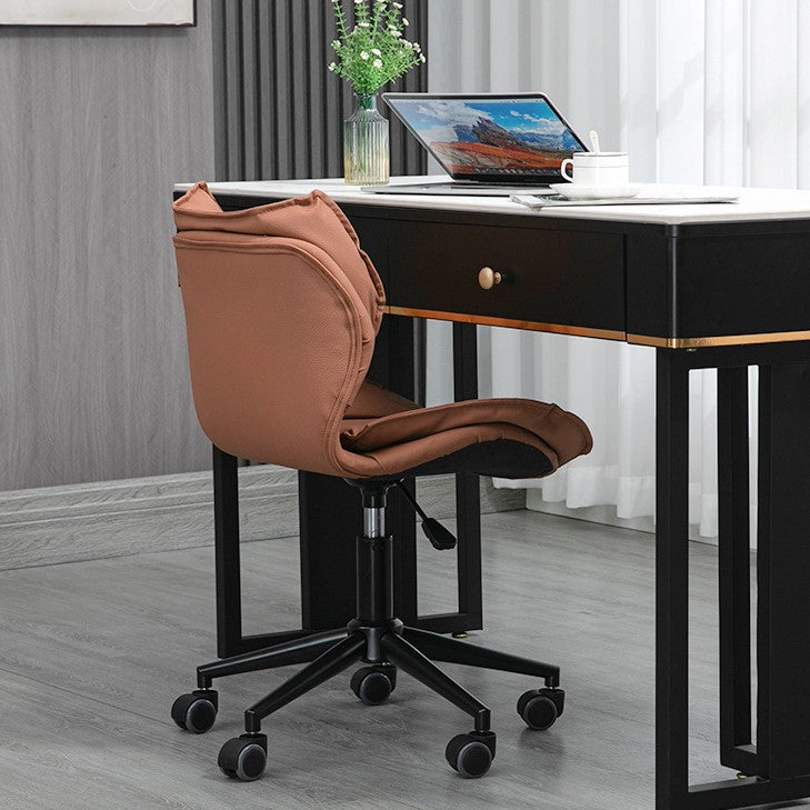 Modern Minimalist Square Rectangular Metal Cat-Scratch Leather Swivel Height-adjustable Desk Chair Backrest Armless for Home Office