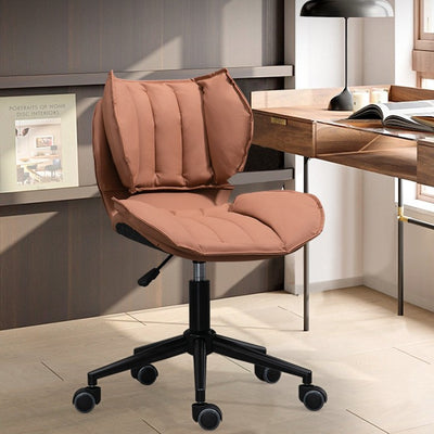 Modern Minimalist Square Rectangular Metal Cat-Scratch Leather Swivel Height-adjustable Desk Chair Backrest Armless for Home Office