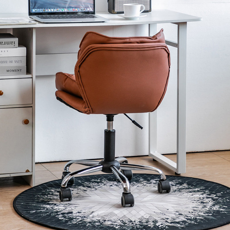 Modern Minimalist Square Rectangular Metal Cat-Scratch Leather Swivel Height-adjustable Desk Chair Backrest Armless for Home Office