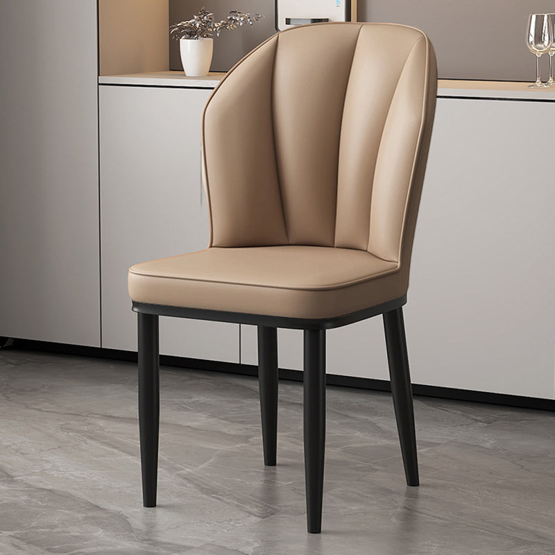 Modern Minimalist Square Metal Nappa Leather Dining Chair Backrest Armless for Dining Room & Kitchen