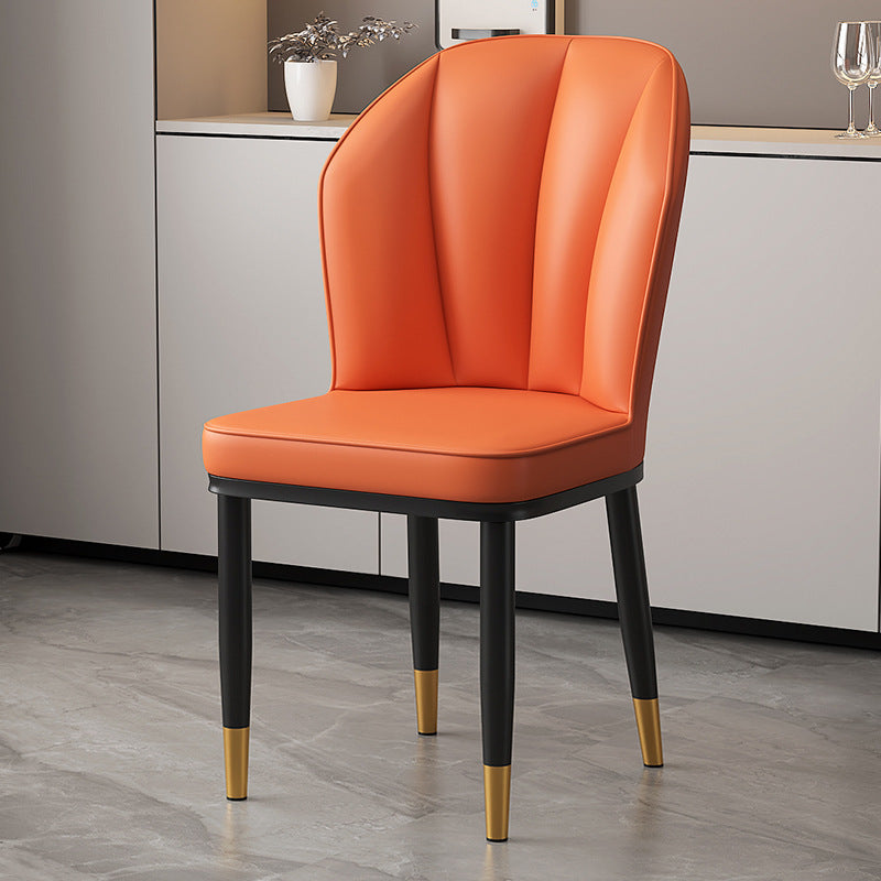 Modern Minimalist Square Metal Nappa Leather Dining Chair Backrest Armless for Dining Room & Kitchen