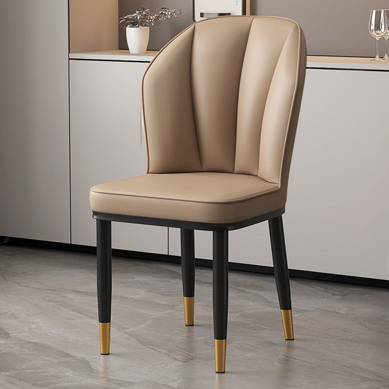 Moderner minimalistischer quadratischer Metallstuhl aus Kunst-Nappaleder mit Rückenlehne ohne Armlehnen für Esszimmer &amp; Küche 