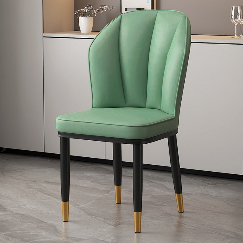 Modern Minimalist Square Metal Nappa Leather Dining Chair Backrest Armless for Dining Room & Kitchen
