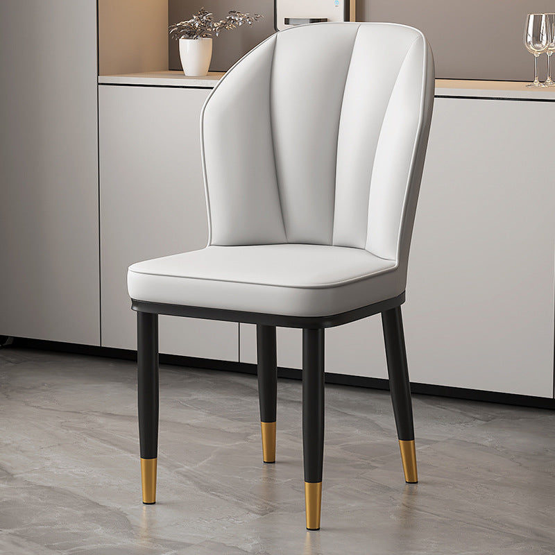 Modern Minimalist Square Metal Nappa Leather Dining Chair Backrest Armless for Dining Room & Kitchen
