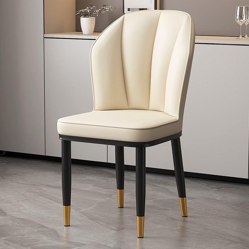 Modern Minimalist Square Metal Nappa Leather Dining Chair Backrest Armless for Dining Room & Kitchen