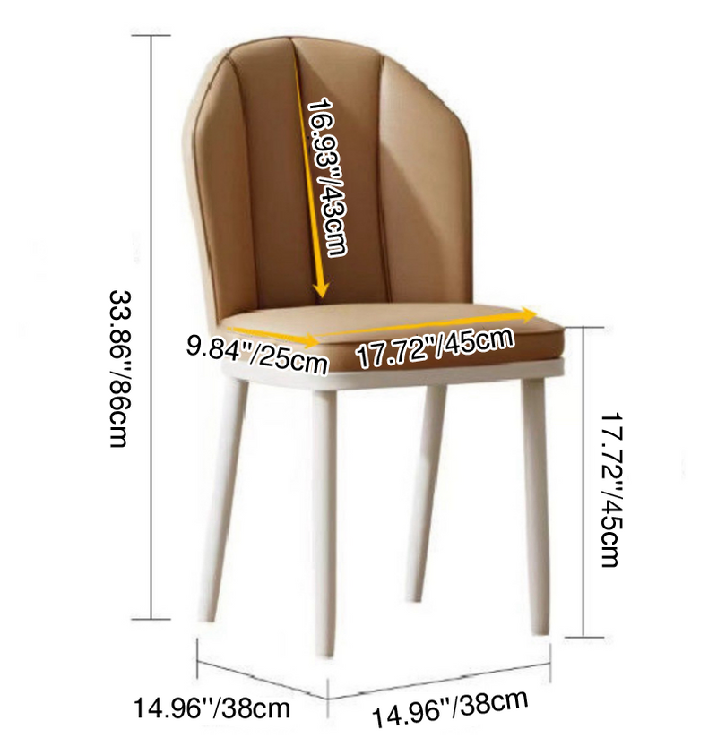 Modern Minimalist Square Metal Nappa Leather Dining Chair Backrest Armless for Dining Room & Kitchen