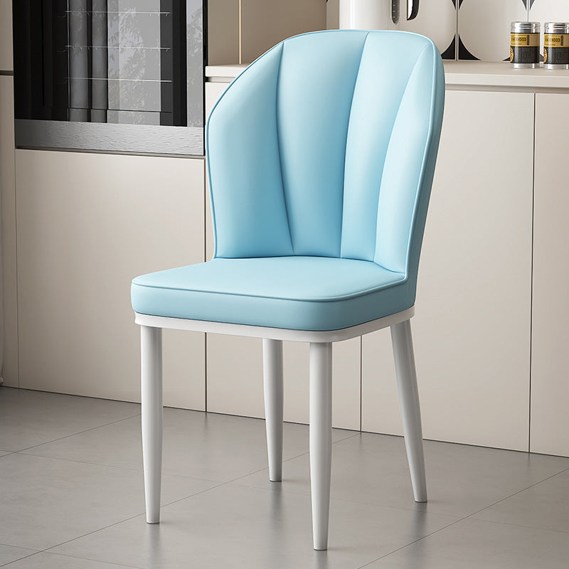 Modern Minimalist Square Metal Nappa Leather Dining Chair Backrest Armless for Dining Room & Kitchen
