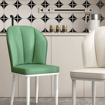 Modern Minimalist Square Metal Nappa Leather Dining Chair Backrest Armless for Dining Room & Kitchen