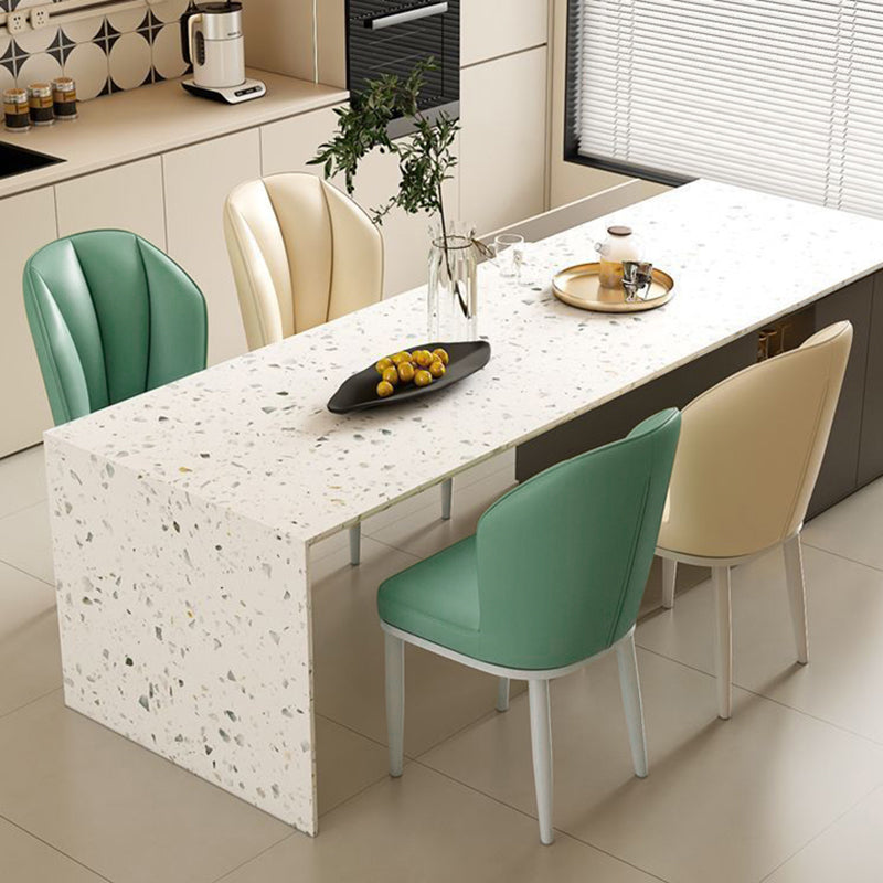 Modern Minimalist Square Metal Nappa Leather Dining Chair Backrest Armless for Dining Room & Kitchen