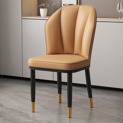 Modern Minimalist Square Metal Nappa Leather Dining Chair Backrest Armless for Dining Room & Kitchen