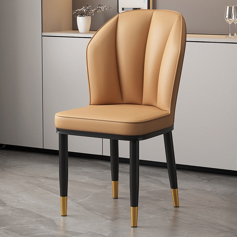 Modern Minimalist Square Metal Nappa Leather Dining Chair Backrest Armless for Dining Room & Kitchen