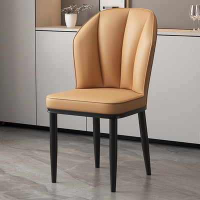 Modern Minimalist Square Metal Nappa Leather Dining Chair Backrest Armless for Dining Room & Kitchen