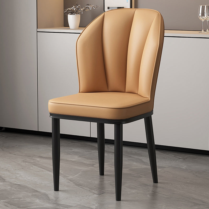 Modern Minimalist Square Metal Nappa Leather Dining Chair Backrest Armless for Dining Room & Kitchen