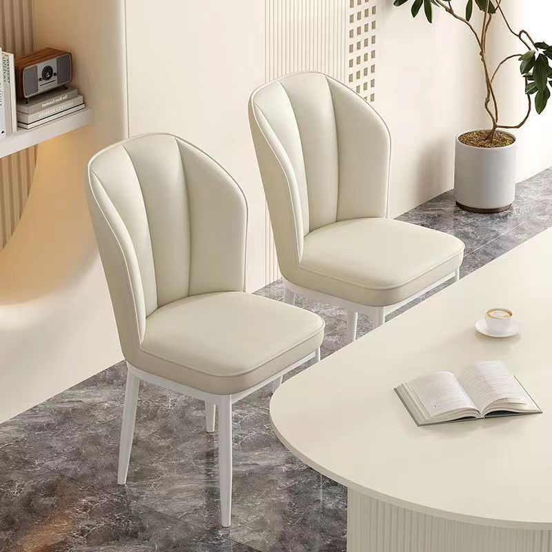 Modern Minimalist Square Metal Nappa Leather Dining Chair Backrest Armless for Dining Room & Kitchen