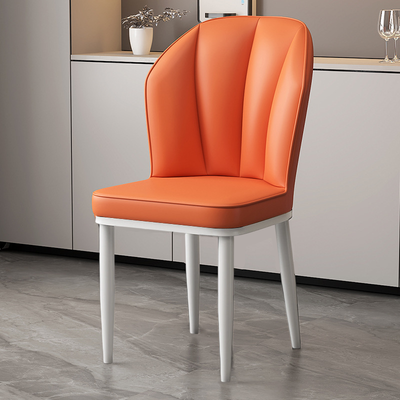 Modern Minimalist Square Metal Nappa Leather Dining Chair Backrest Armless for Dining Room & Kitchen
