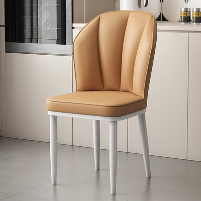 Modern Minimalist Square Metal Nappa Leather Dining Chair Backrest Armless for Dining Room & Kitchen