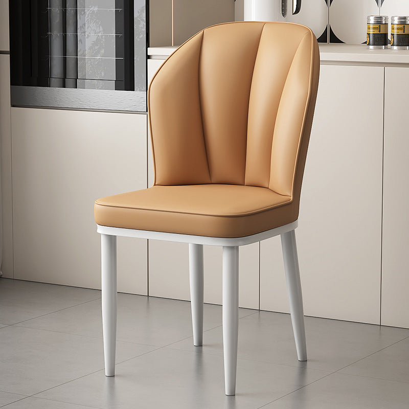 Modern Minimalist Square Metal Nappa Leather Dining Chair Backrest Armless for Dining Room & Kitchen