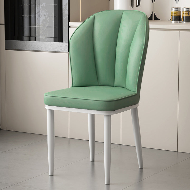 Modern Minimalist Square Metal Nappa Leather Dining Chair Backrest Armless for Dining Room & Kitchen