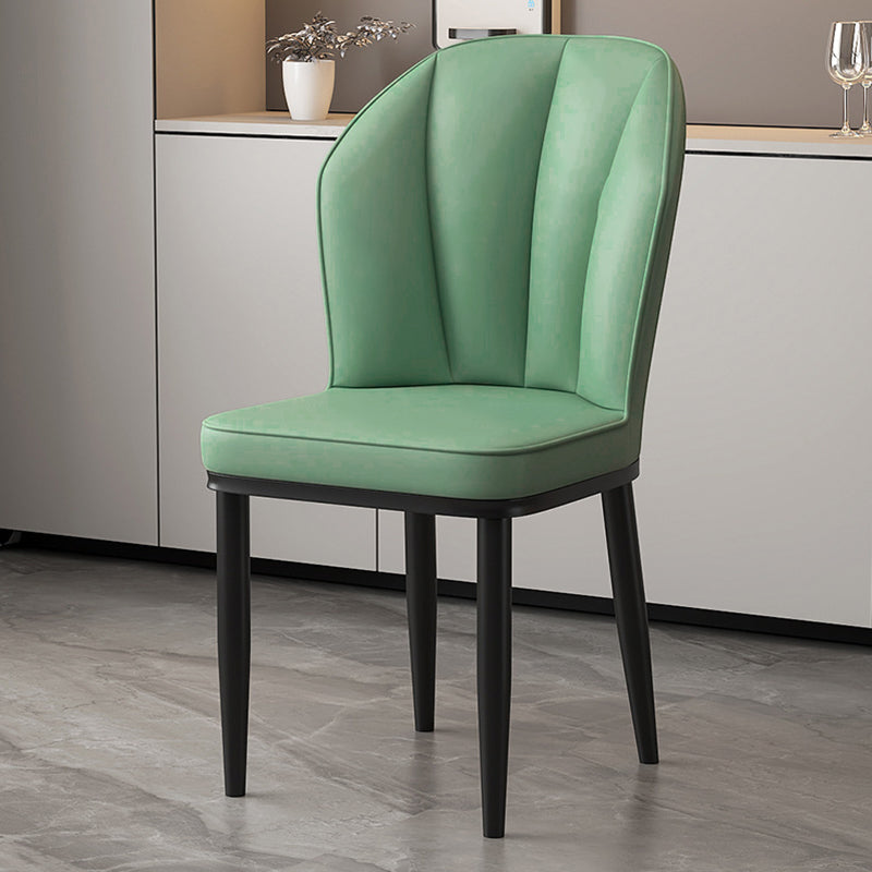 Modern Minimalist Square Metal Nappa Leather Dining Chair Backrest Armless for Dining Room & Kitchen