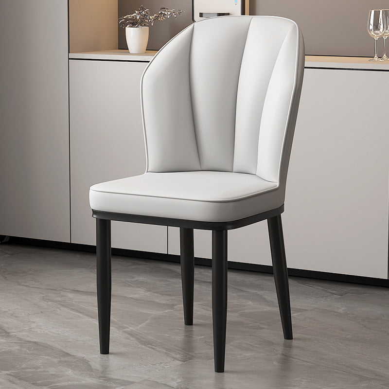 Modern Minimalist Square Metal Nappa Leather Dining Chair Backrest Armless for Dining Room & Kitchen