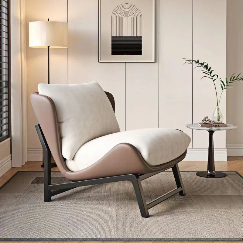 Modern Minimalist Square Rectangular Cat-Scratch Leather Velvet Removable Accent Chair Backrest Armless for Living Room