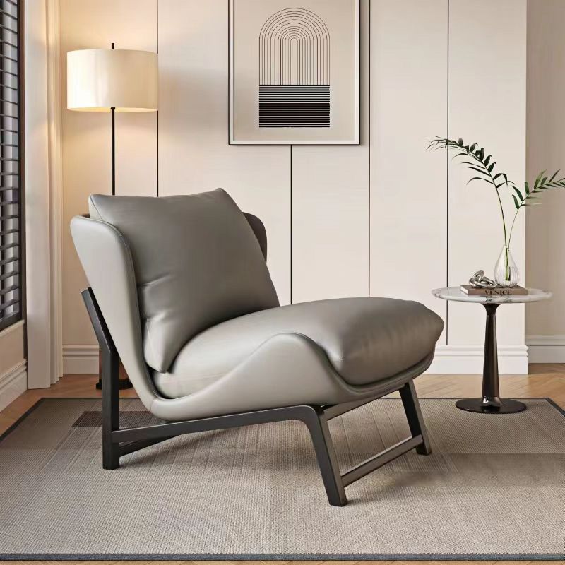 Modern Minimalist Square Rectangular Cat-Scratch Leather Velvet Removable Accent Chair Backrest Armless for Living Room