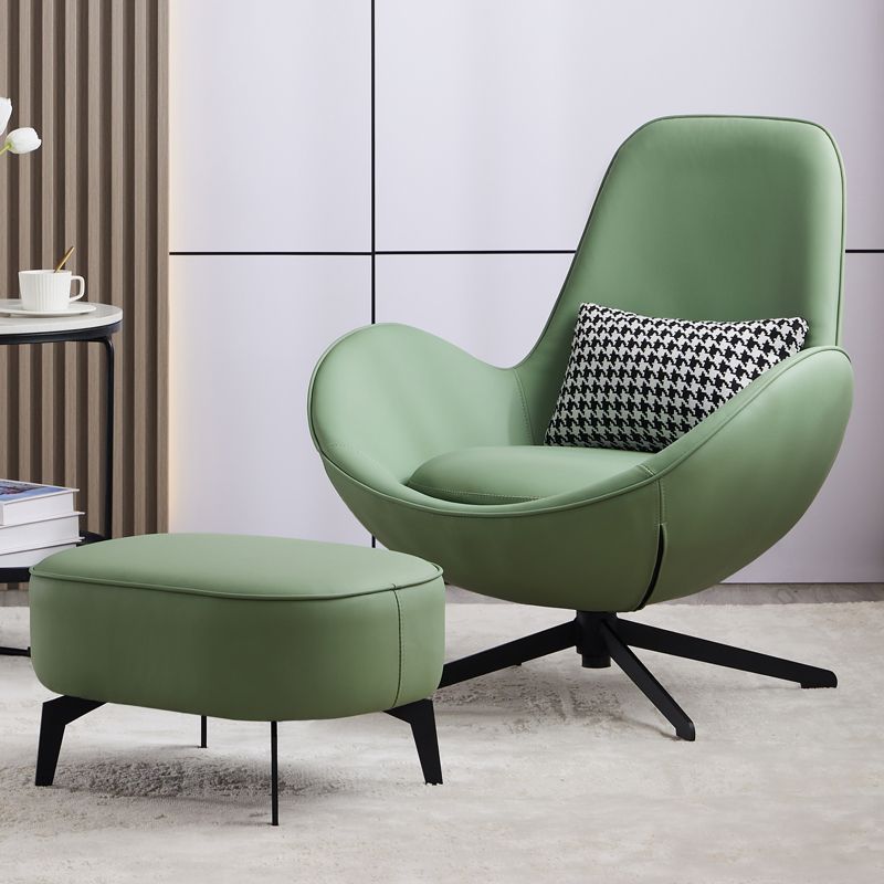 Contemporary Nordic PU Leather Steel Round Swivel Accent Chair Backrest Armrest for Living Room