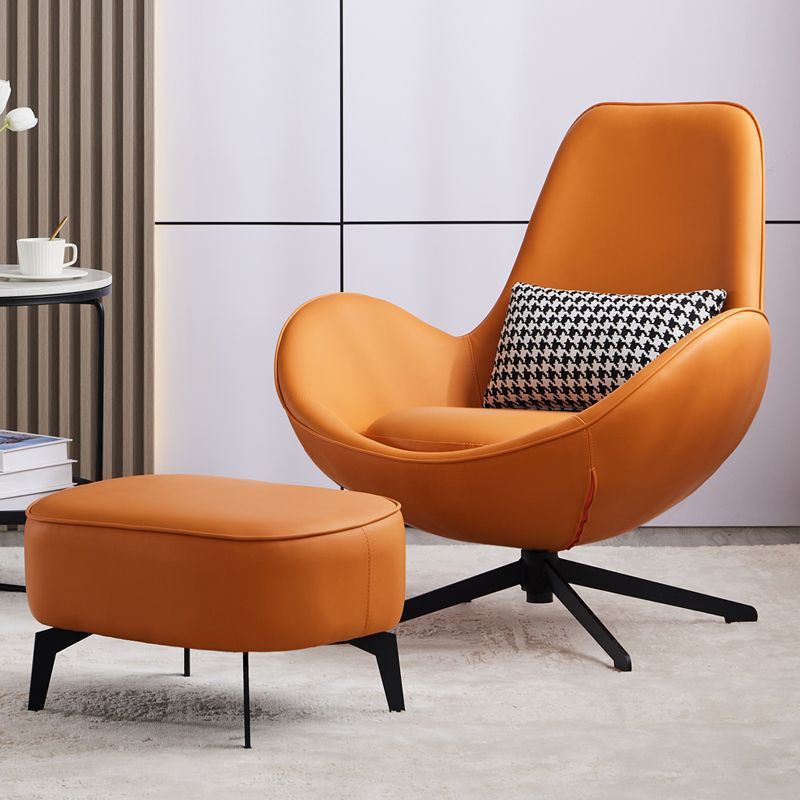 Contemporary Nordic PU Leather Steel Round Swivel Accent Chair Backrest Armrest for Living Room