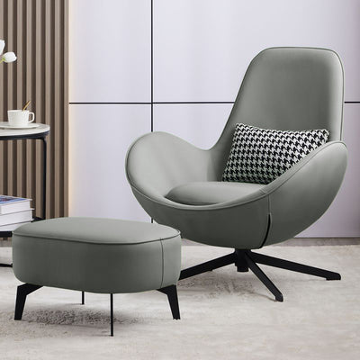 Contemporary Nordic PU Leather Steel Round Swivel Accent Chair Backrest Armrest for Living Room