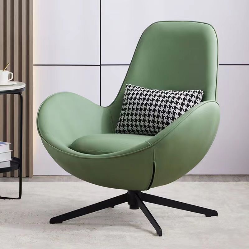 Contemporary Nordic PU Leather Steel Round Swivel Accent Chair Backrest Armrest for Living Room