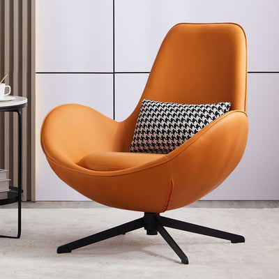 Contemporary Nordic PU Leather Steel Round Swivel Accent Chair Backrest Armrest for Living Room