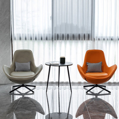Contemporary Nordic PU Leather Steel Round Swivel Accent Chair Backrest Armrest for Living Room