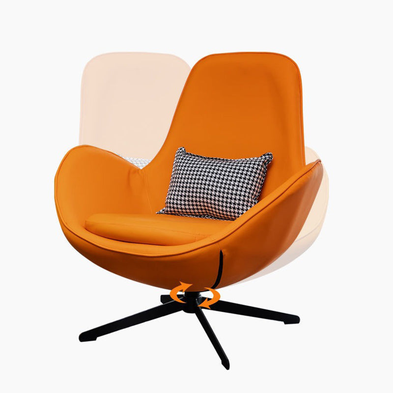 Contemporary Nordic PU Leather Steel Round Swivel Accent Chair Backrest Armrest for Living Room