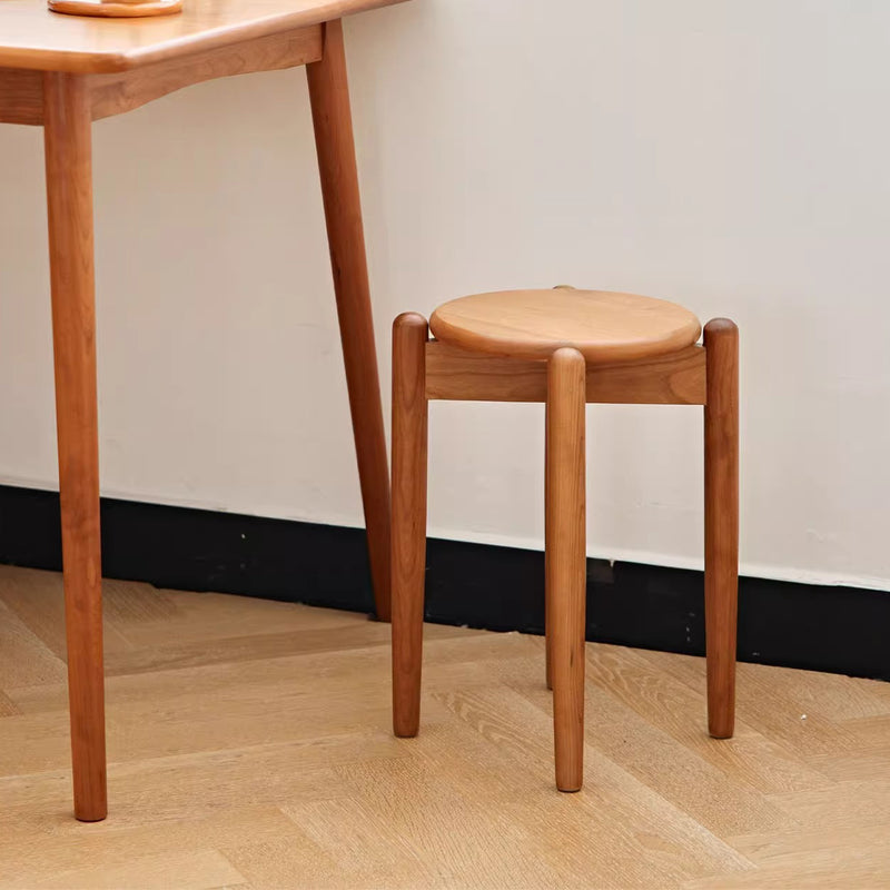 Modern Minimalist Cherry Wood Round Low Stool For Living Room