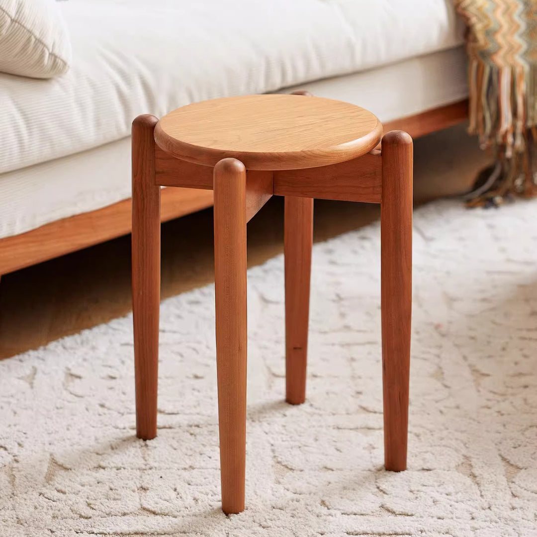 Taburete bajo redondo de madera de cerezo minimalista moderno para sala de estar 