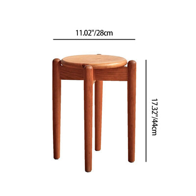 Modern Minimalist Cherry Wood Round Low Stool For Living Room