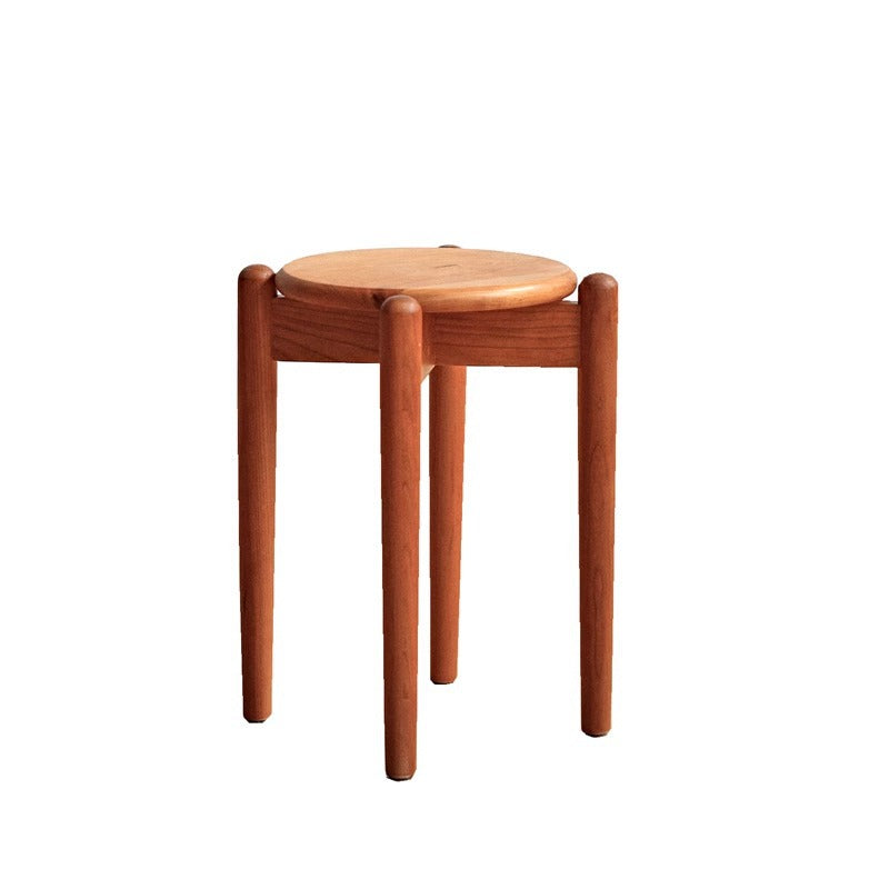Taburete bajo redondo de madera de cerezo minimalista moderno para sala de estar 
