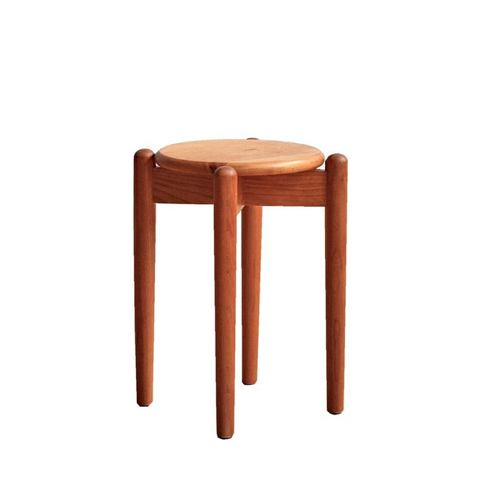 Taburete bajo redondo de madera de cerezo minimalista moderno para sala de estar 