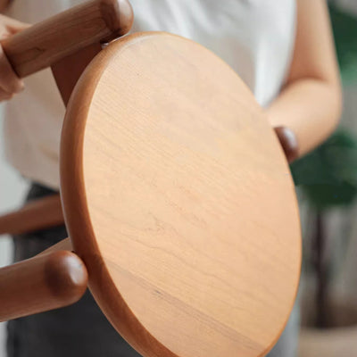 Modern Minimalist Cherry Wood Round Low Stool For Living Room