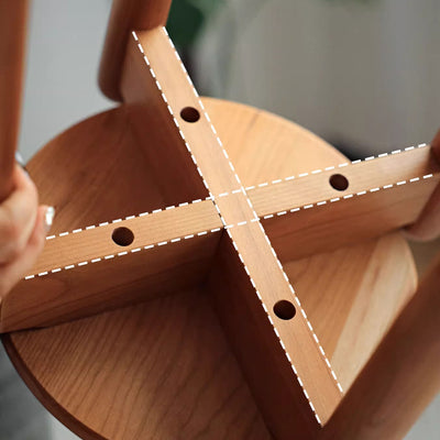 Modern Minimalist Cherry Wood Round Low Stool For Living Room