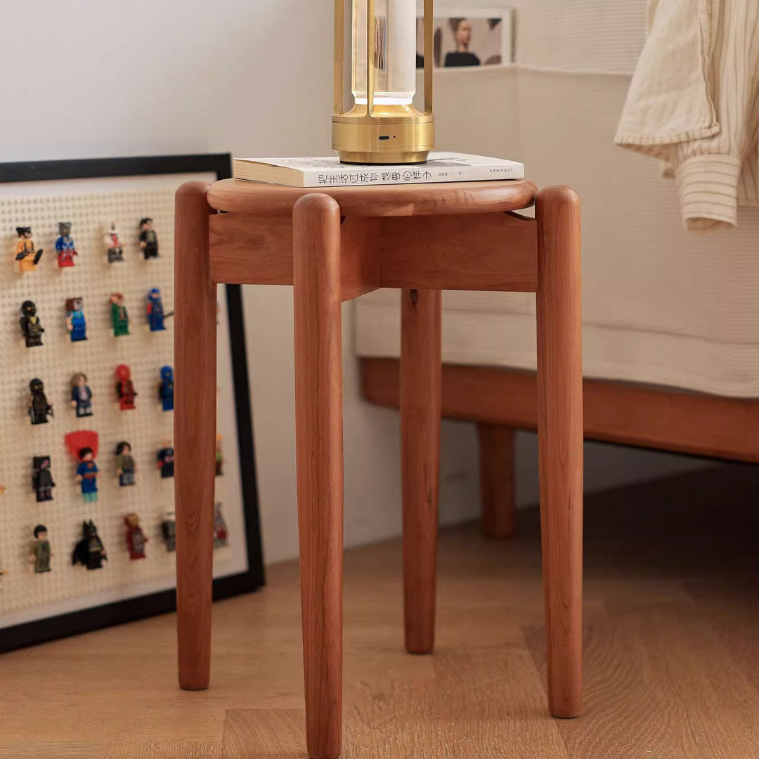 Taburete bajo redondo de madera de cerezo minimalista moderno para sala de estar 