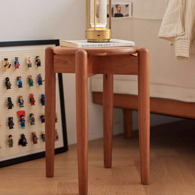 Modern Minimalist Cherry Wood Round Low Stool For Living Room