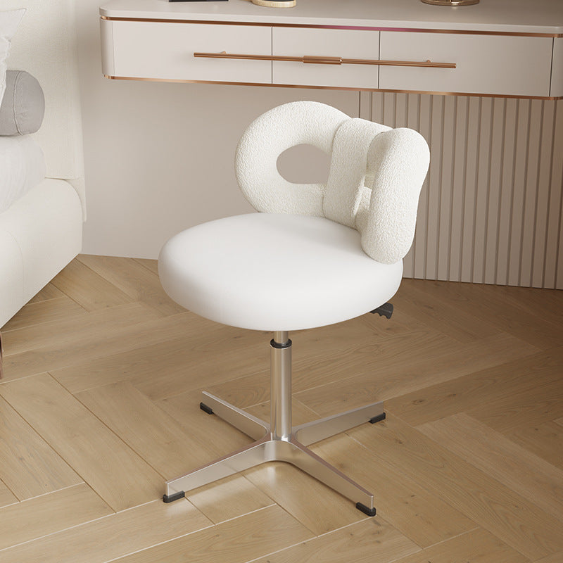 Modern Minimalist Round PU Leather Sherpa Fabric Stainless Steel Swivel Height-adjustable Vanity Stool Backrest Armless For Bedroom
