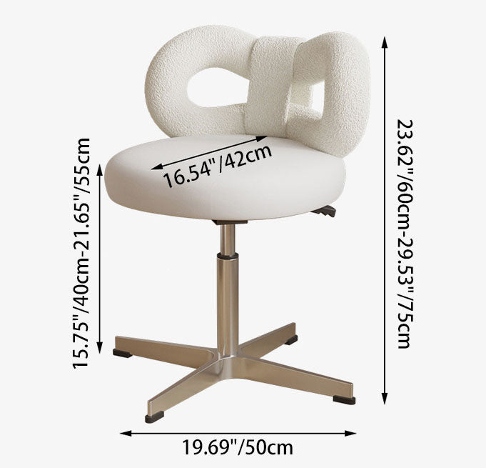 Modern Minimalist Round PU Leather Sherpa Fabric Stainless Steel Swivel Height-adjustable Vanity Stool Backrest Armless For Bedroom
