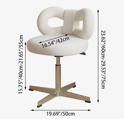 Modern Minimalist Round PU Leather Lamb Fleece Stainless Steel Swivel Height-adjustable Vanity Stool Backrest Armless For Bedroom